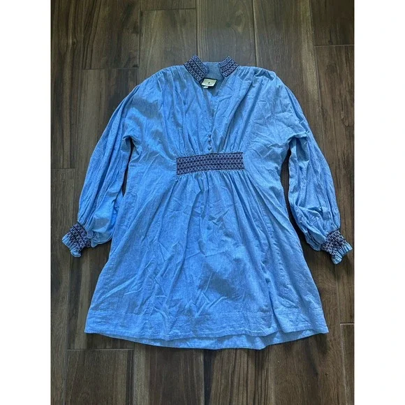 Tuckernuck Chambray Embroidered Aubury Dress Size XL Boho Coastal Western Casual - Picture 2 of 9
